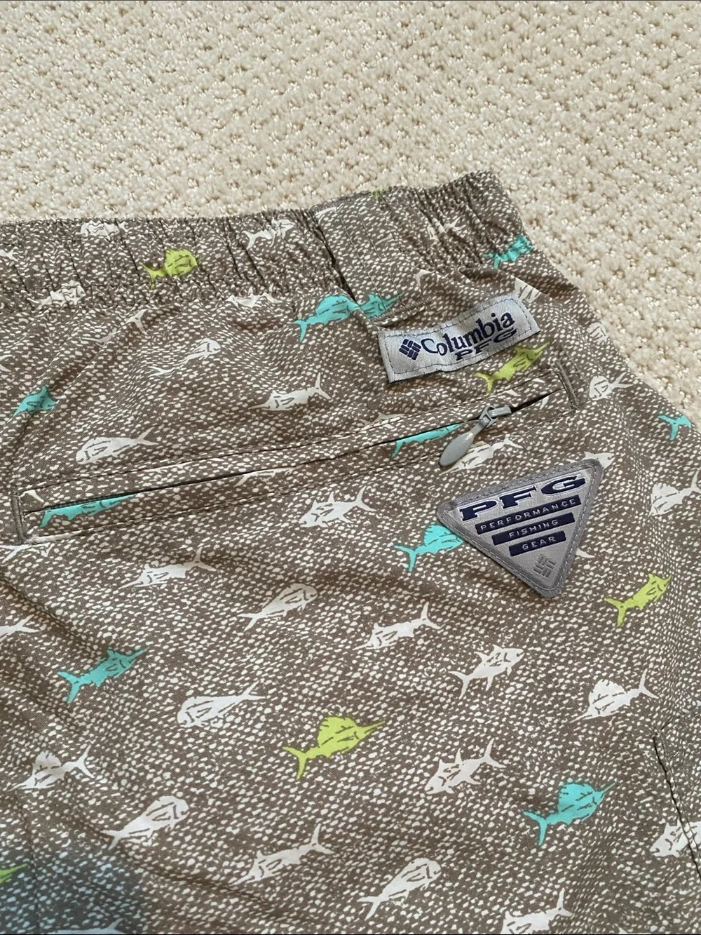Men’s Columbia PFG Lounge, Beach or Fishing Shorts with Fish Print